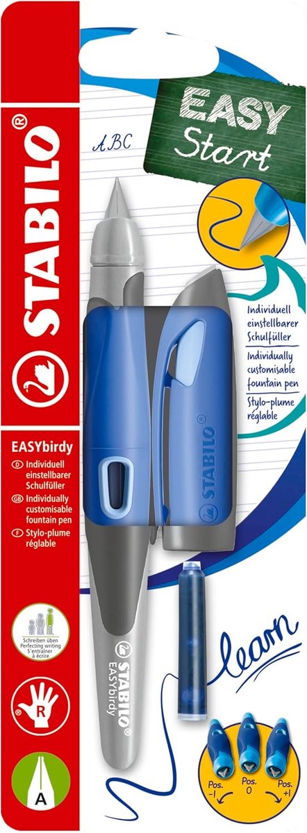 Stabilo easybirdy - ergonomisk fyldepen - pastel lyseblå - et punkt for højrehåndede