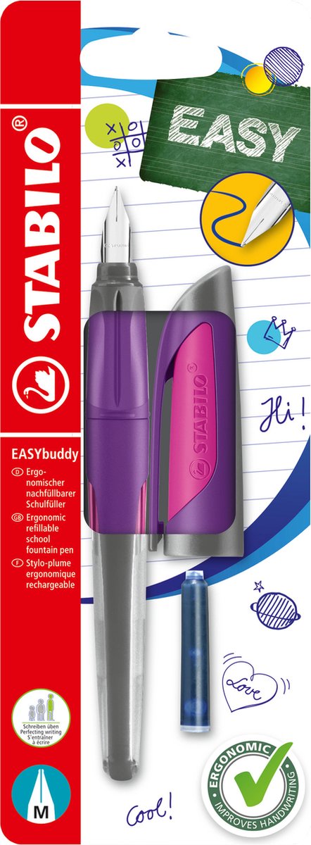 Stabilo easybuddy - ergonomisk fyldepen - lilla magenta - standard m spids til højrehåndede mennesker