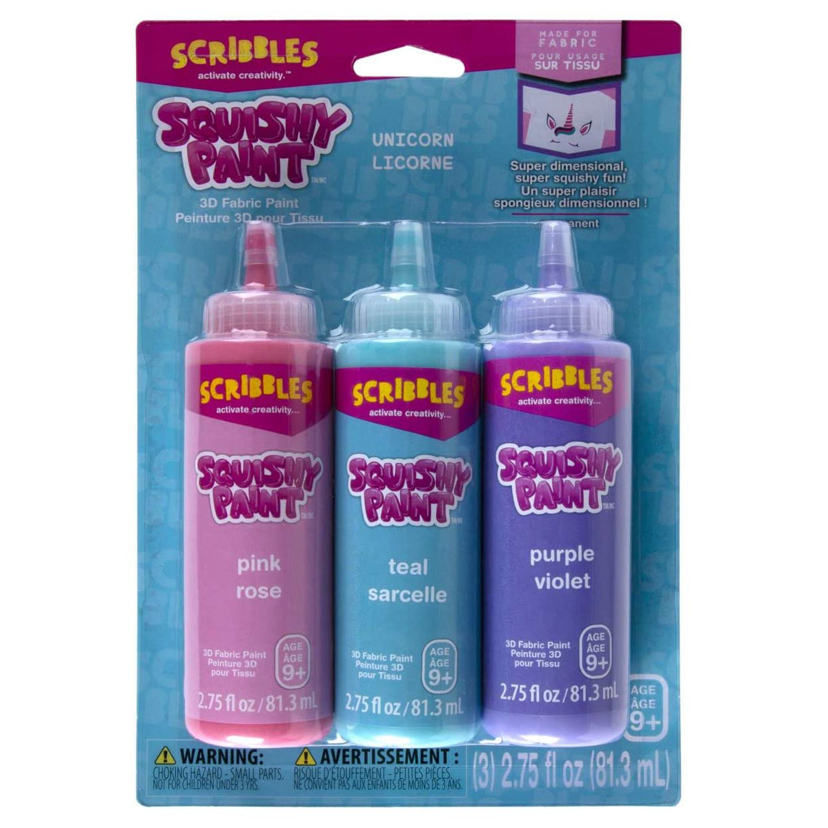 Skriblerier • squishy 3D tekstilmaling 81,3 ml enhjørning 3 stk.