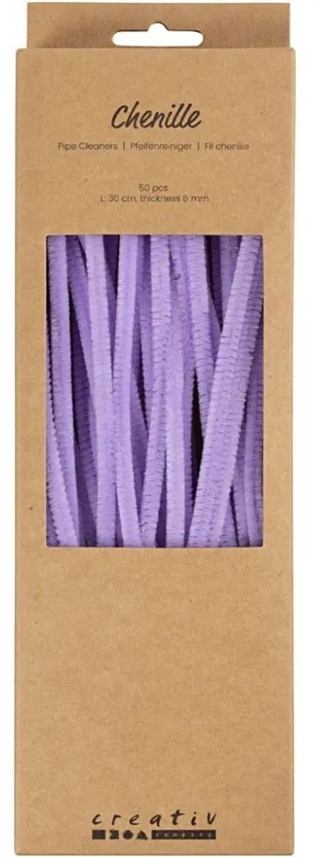 Creativ company chenille, l: 30 cm, tykkelse 6 mm, lilla, 50 stk. 1 æske