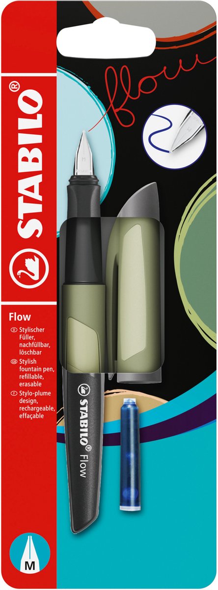 Stabilo flow - fyldepen - monokrom - khaki + 1 blækpatron
