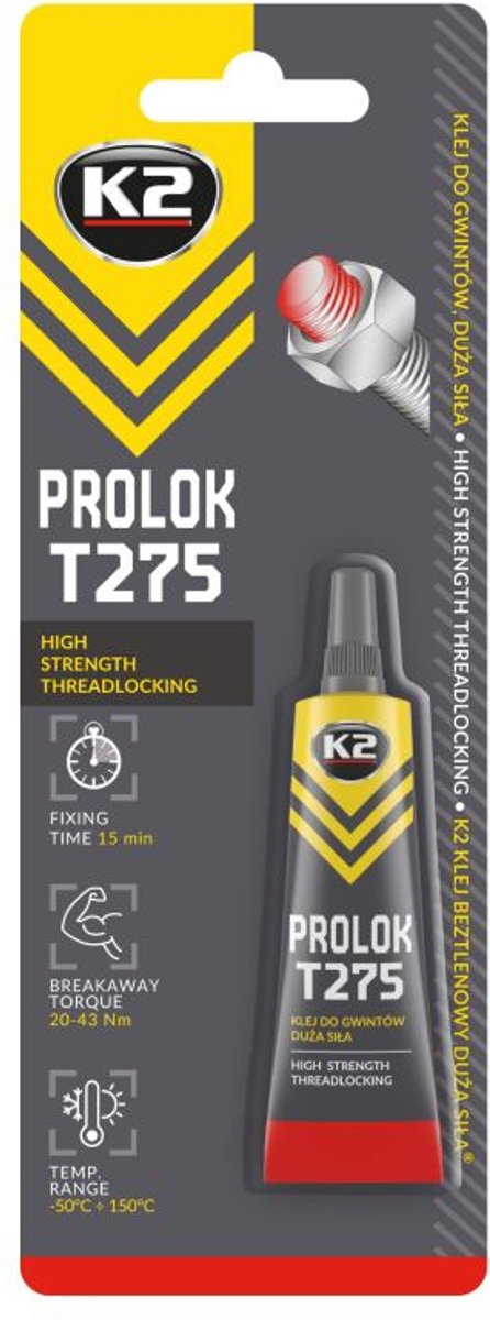 K2 teknik serie - gevindforsegling - høj styrke - rød - 6 ml