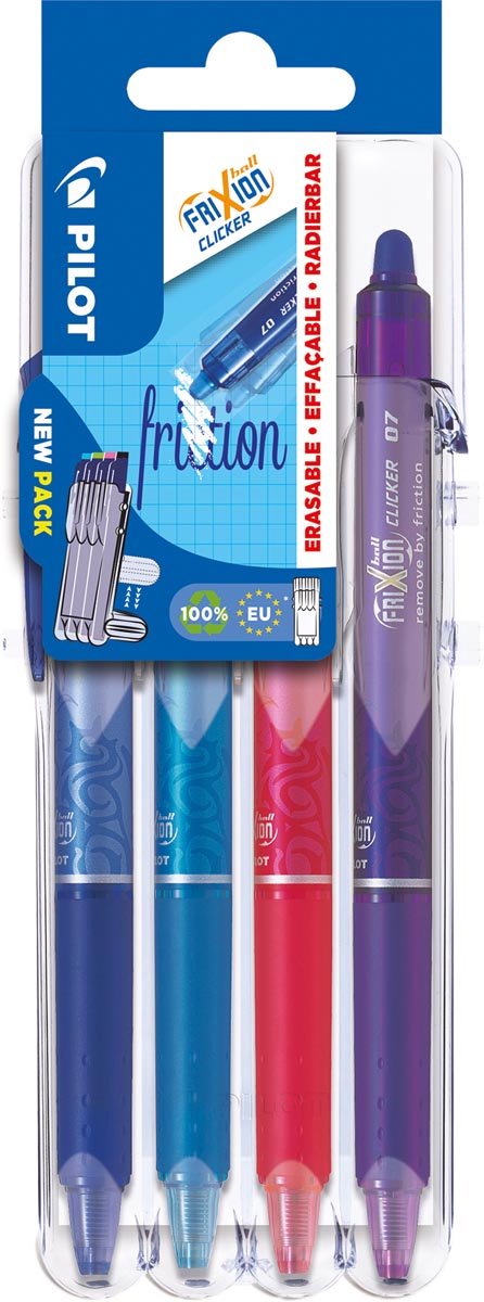 Pilot tilbagetrækkelig rulle frixion ball clicker 2 go | mellempunkt | 0 | 7 mm | blister med 4 stk