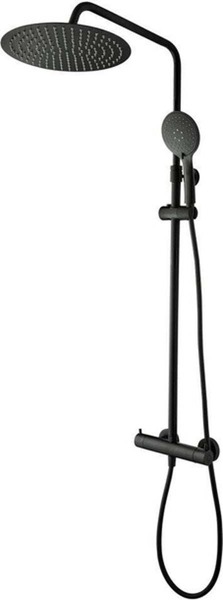 Tiger Twiss brusesæt - regnbruser ø 30 cm - håndbruser ø 12 cm - med termostathane - 3 positioner - mat sort