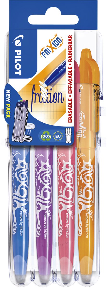 Pilot frixion - rullekuglepen sæt - himmelblå lilla koral abrikos orange - 4 stk.