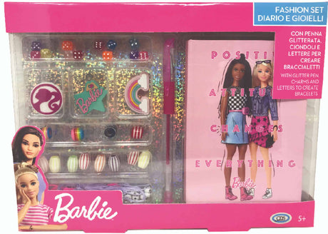 Mattel barbie smykkesæt charms armbånd glitter pen og dagbog