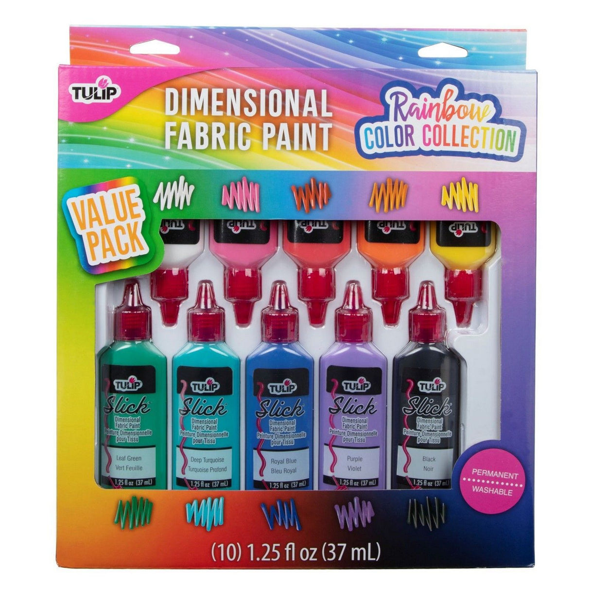 Tulipan • 3D tekstilmaling 37ml regnbuefarvekollektion 10stk.