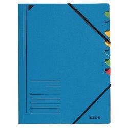 Sorteringsmappe leitz 320g m2 24,5 x 32cm blå hjørneelastik 7-delt uge