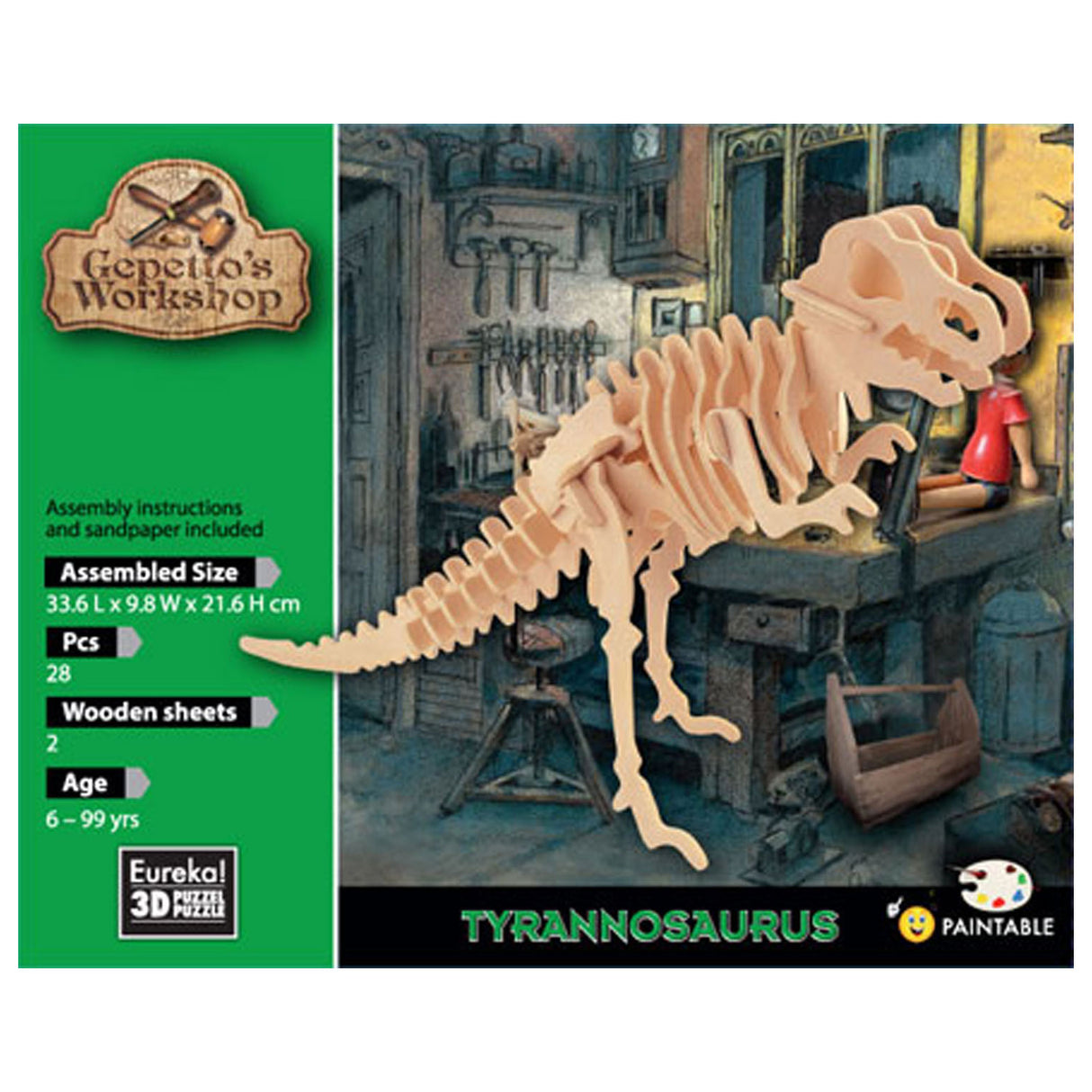 Eureka Geppettos værkstedsbyggesæt i træ 3D - Tyrannosaurus