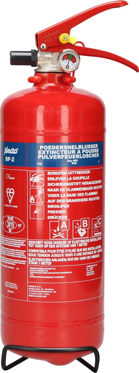 Alecto bp2 brandslukker - pulverslukker 2 kg - brandklasse ABC - inklusiv hængebeslag
