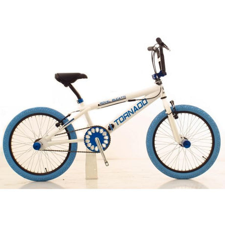 Royal BMX cykel - Bugatti tornado freestyle 20 tommer - hvid med blå dæk