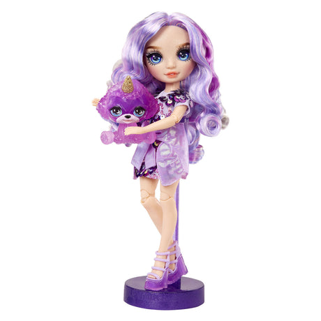 Regnbue høj klassisk modedukke - 28 cm - violet (lilla) - med slimsæt og dyr