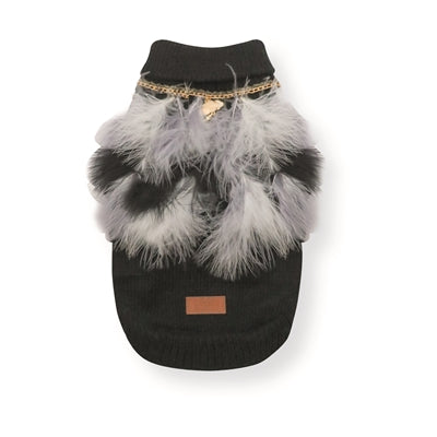Croci hundesweater med fjer sort og hvid