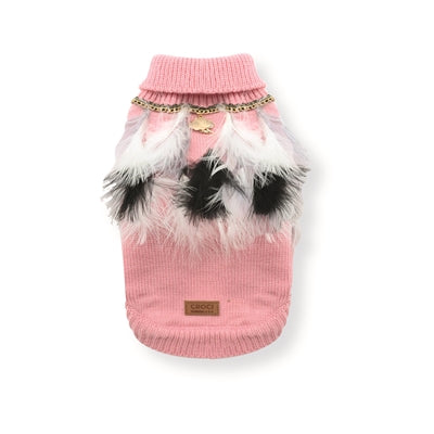 Croci hundesweater med fjer pink hvid