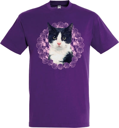 T-shirt kat sort hvid lilla
