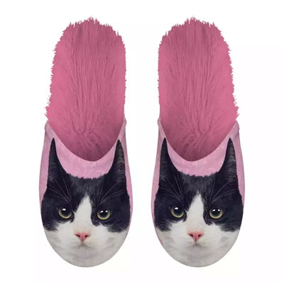Hjemmesko sort hvid kat pink