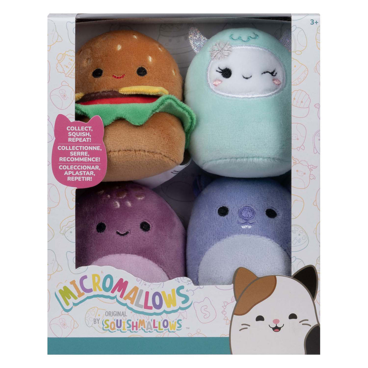 Squishmallows nuttede plysmikromallows - carl, yollie, javari, tudor, 4-pak