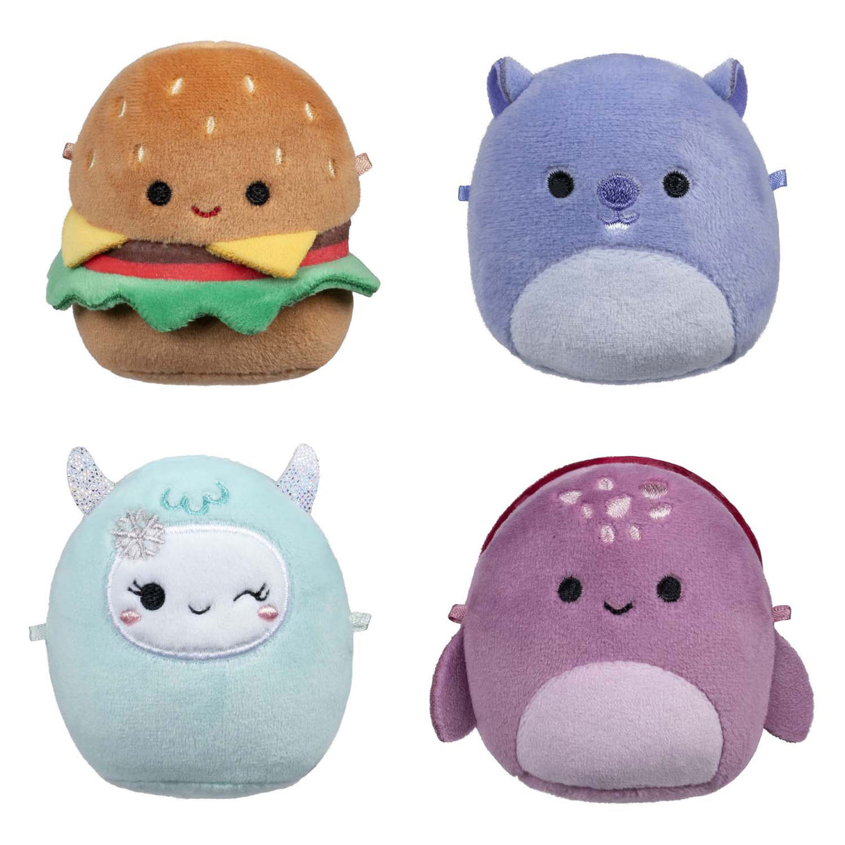 Squishmallows nuttede plysmikromallows - carl, yollie, javari, tudor, 4-pak