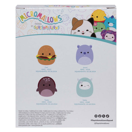 Squishmallows nuttede plysmikromallows - carl, yollie, javari, tudor, 4-pak