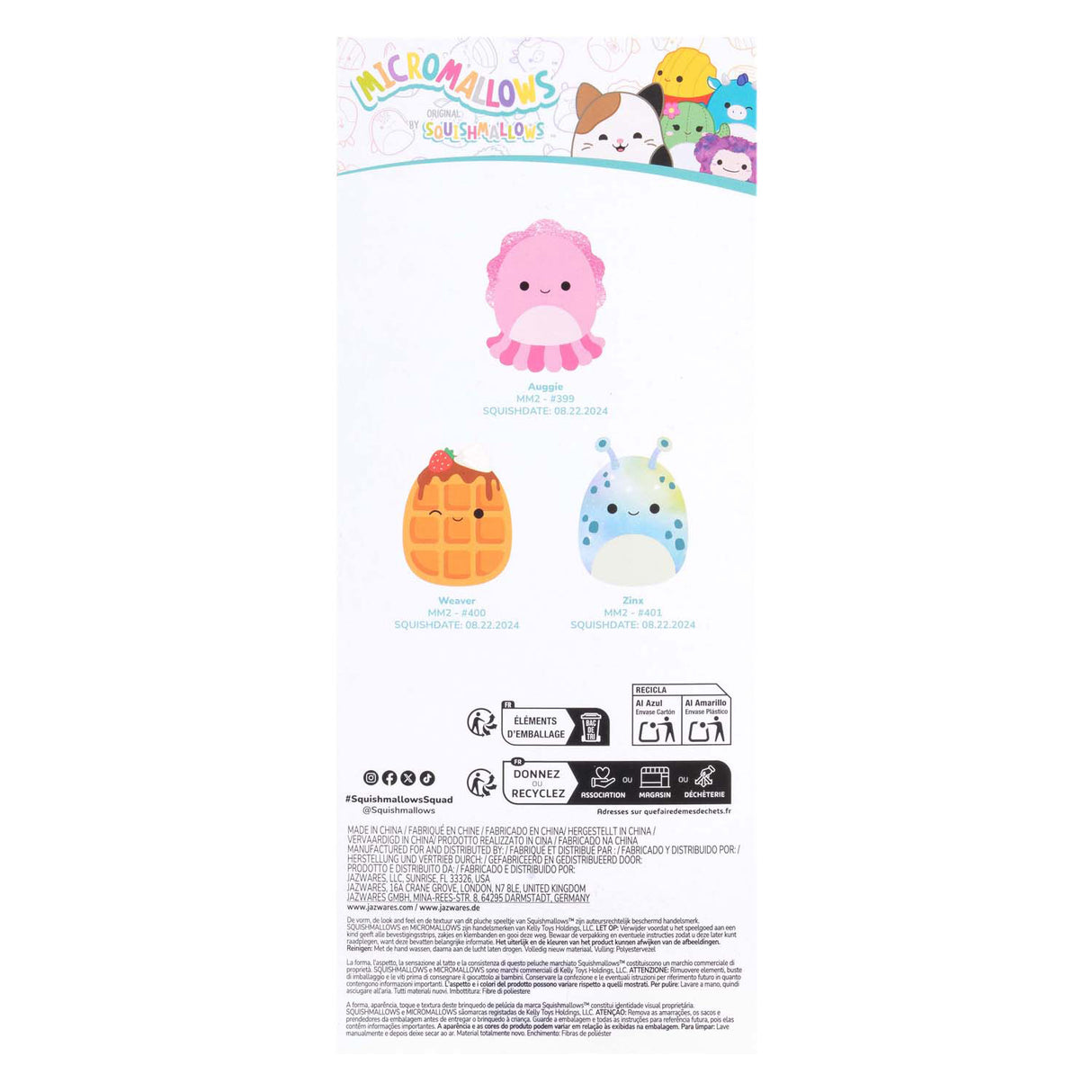 Squishmallows krammeplys - micromallows auggie, væver, zinx - 3 stk.