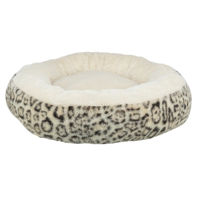 Trixie hundeseng leo blød rund plys creme leopardprint