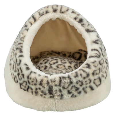 Trixie katteseng iglo leo blød plys creme leopardprint