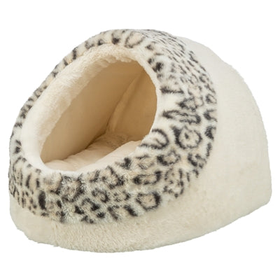 Trixie katteseng iglo leo blød plys creme leopardprint