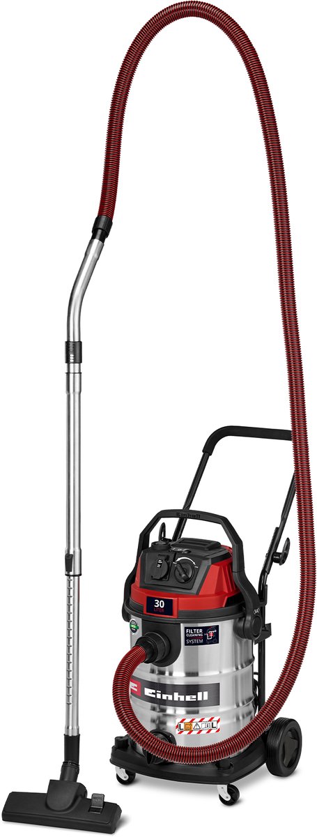 Einhell elektrisk våd-tørstøvsuger te-vc 3080 sacl - 1150 w - 220 mbar - 30 l - 8 m aktionsradius - støvbeskyttelsesklasse l - hepa plisseret filter inkl. filterrensesystem - automatisk stikdåse: 2000 w