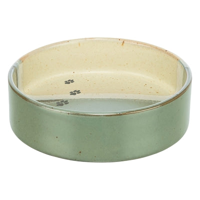 Trixie madskål drikkeskål med poteprint keramisk grøn beige