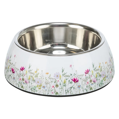 Trixie madskål, drikkeskål, blomstermønster, rustfrit stål, hvid, flerfarvet