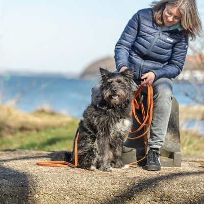 Trixie sleeplijn met rubber bekleed zonder handlus oranje