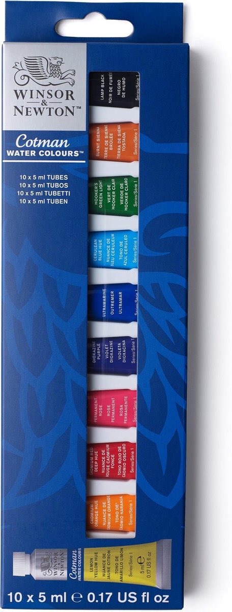 Winsor Newton 0390664 Cotman akvarelfarvesæt – begyndersæt 10 x 5 ml – essentielle akvarelfarver med pigmenter af høj kvalitet