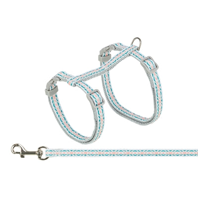 Trixie kattentuigje met riem retro motief grijs blauw