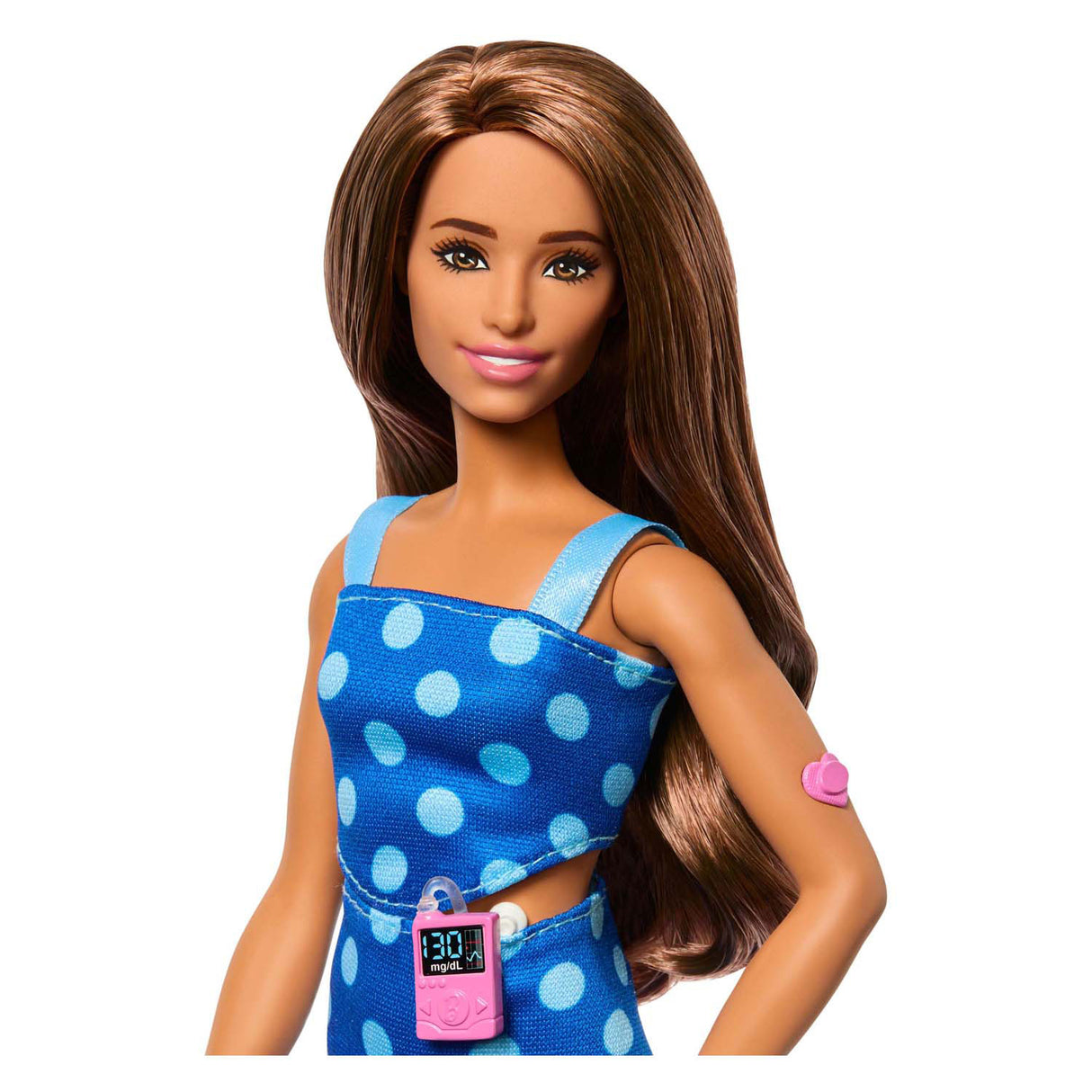 Mattel barbie fashionista dukke med insulinpumpe - blå prikket