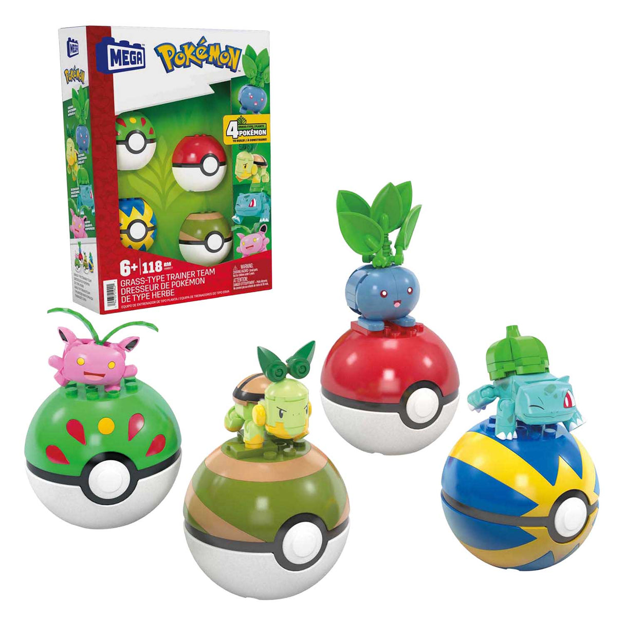 Mega Bloks Mega Construct Pokémon byggesæt - Bulbasaur, Turtwig, Hoppip og Oddish