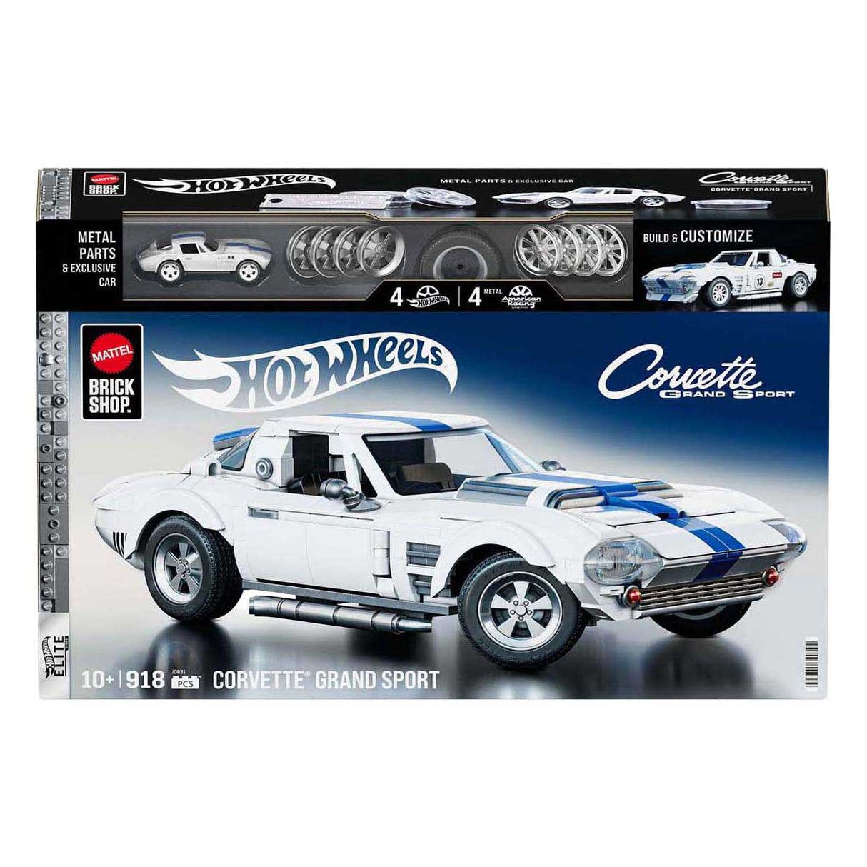 Mattel brick shop hot wheels elite serie - corvette grand sport - byggelegetøj - 918 dele