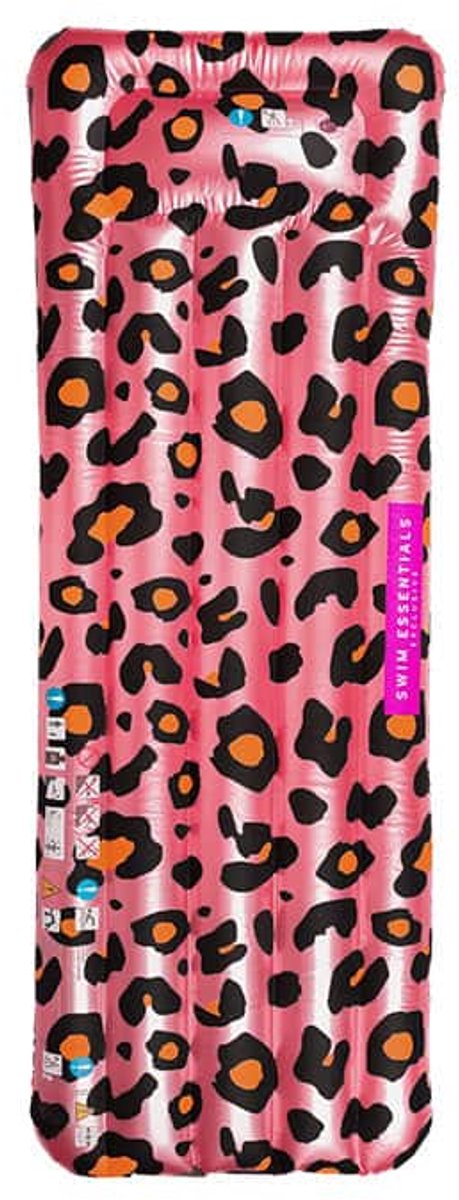 Svømmeudstyr - luftmadras - 177 x 67 x 19 cm - pink guld - leopardprint