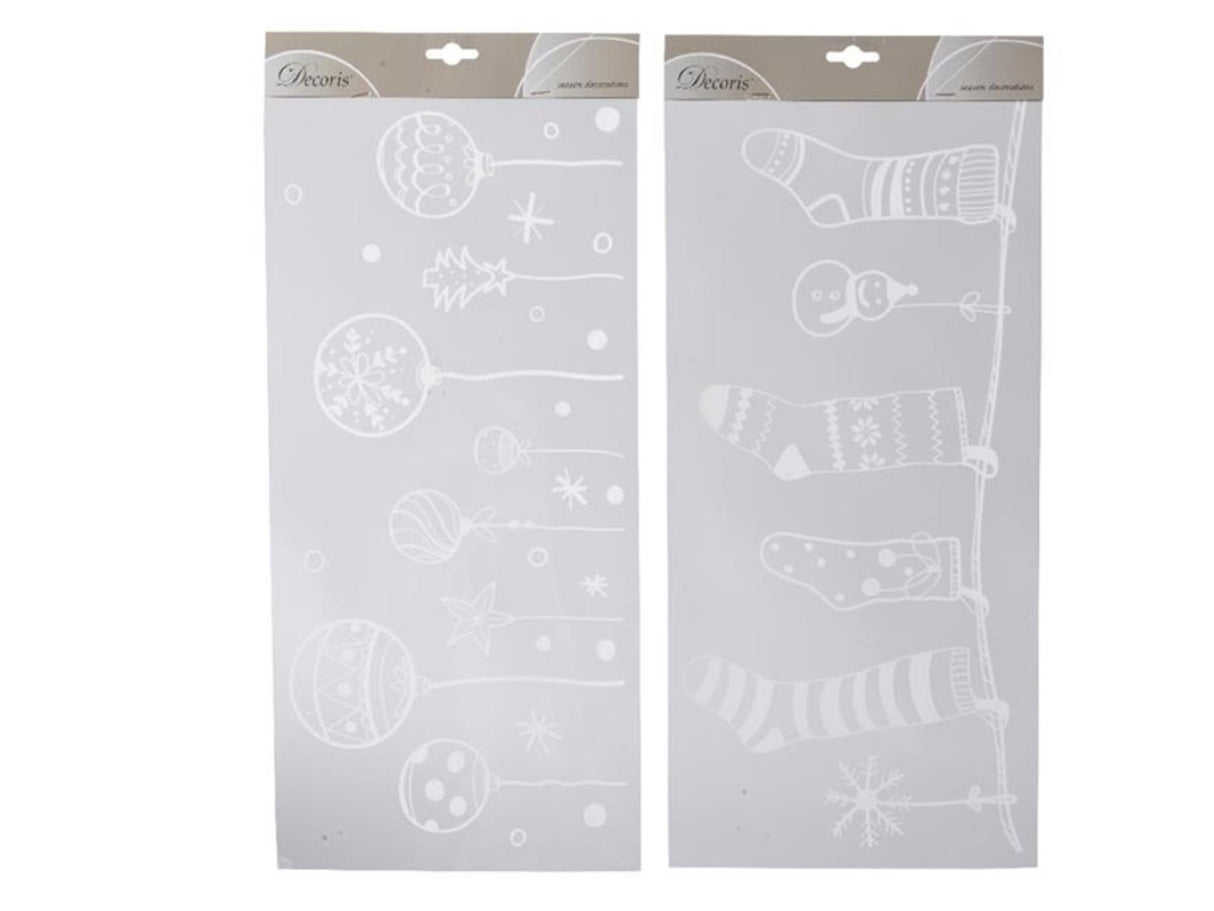 Decoris raamdecoratie kerstsokken kerstballen pvc wit 23x49cm