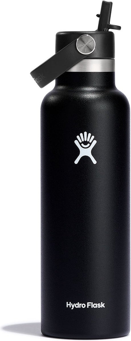 Hydroflaske standard mund flex halmhætte drikkeflaske (621 ml) - sort