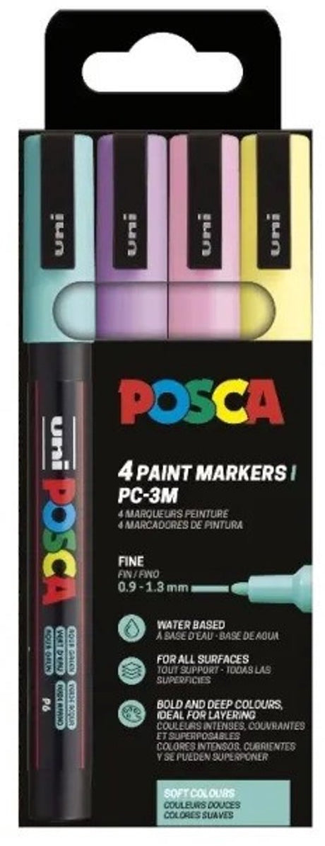 Posca uni malermarkør pc-3m | 1 | 5 mm | penalhus a 4 styks i assorterede bløde farver