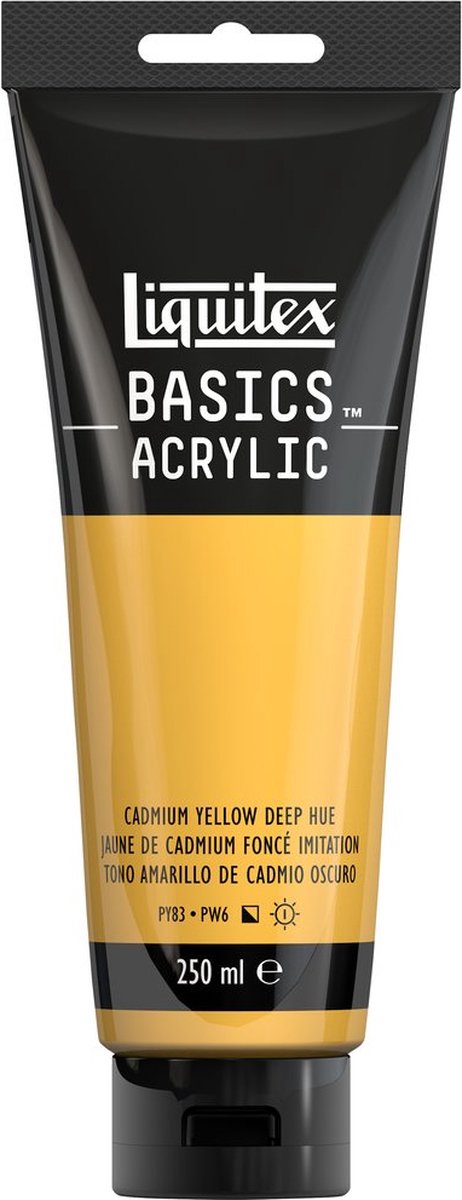 Liquitex 88700217 basics akrylmaling cadmiumgul dyb nuance – 250 ml | kunstnere akrylmaling | medium viskositet | lysægte farve til maling af lærred