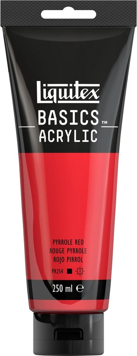 Liquitex 88700244 basics akrylmaling pyrrolrød – 250 ml | kunstnere akrylmaling | medium viskositet | intens rød nuance til at male lærred