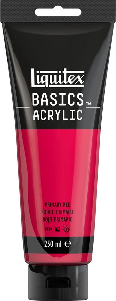 Liquitex 88700236 basics akrylmaling primær rød – 250 ml | kunstnere akrylmaling | medium viskositet | lysægte farve til maling af lærred