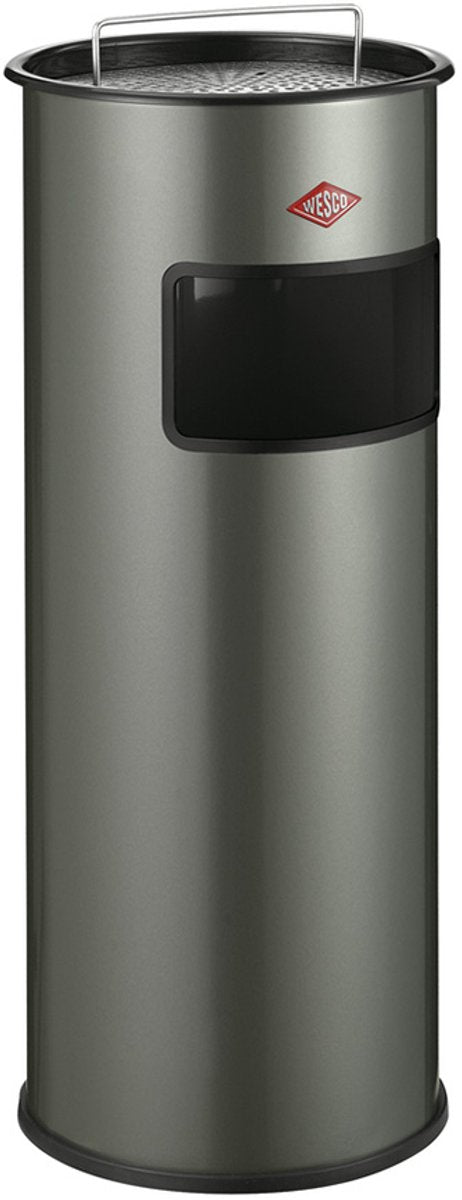 Wesco stående askebæger med si uden indsats | 50 liter | metal - nikkel sølv | affaldsspand med askebæger stående - fremstillet i Tyskland