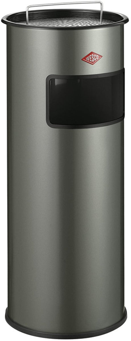 Wesco stående askebæger med si uden indsats | 50 liter | metal - nikkel sølv | affaldsspand med askebæger stående - fremstillet i Tyskland
