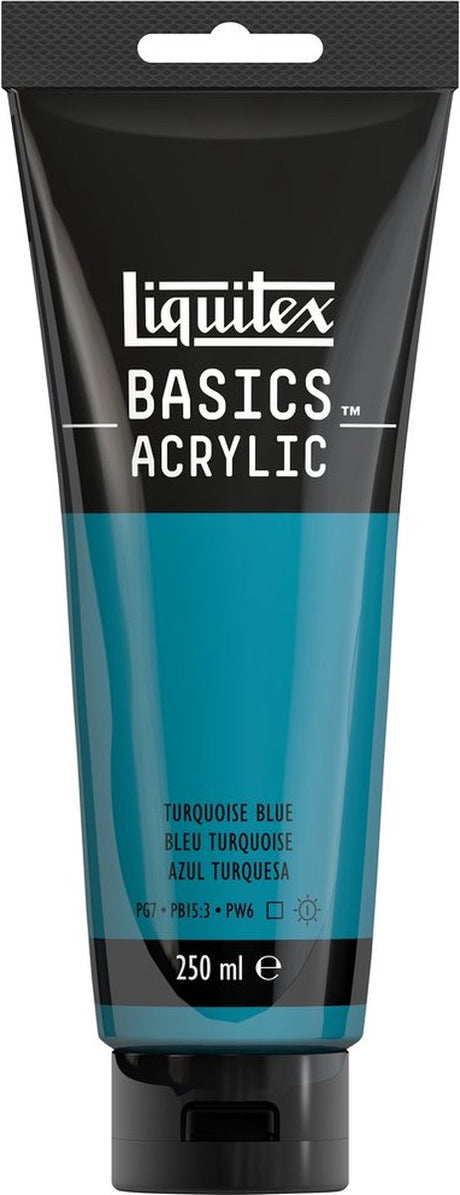 Liquitex 88700245 basics akrylmaling turkisblå – 250 ml | kunstnere akrylmaling | medium viskositet | frisk blå nuance til at male lærred