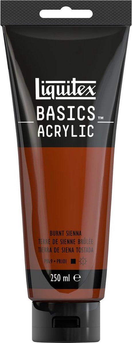 Liquitex 88700214 basics akrylmaling brændt sienna – 250 ml | kunstnere akrylmaling | medium viskositet | lysægte farve til maling af lærred