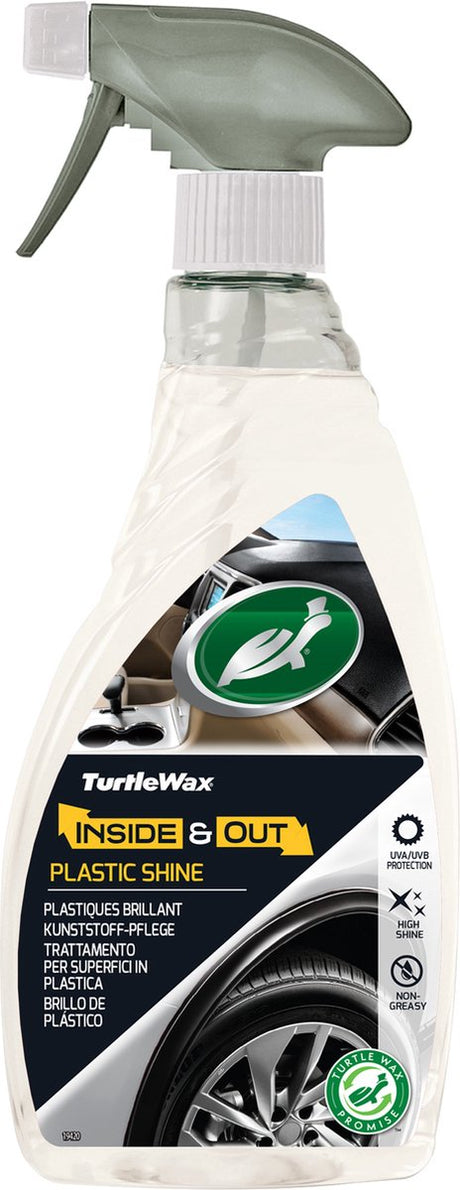 Skildpaddevoks indersiden af plastikglans - til al indvendig og udvendig plastik - renser, skinner og beskytter - forhindrer falmning og revner - hurtigtørrende formel - 500ml
