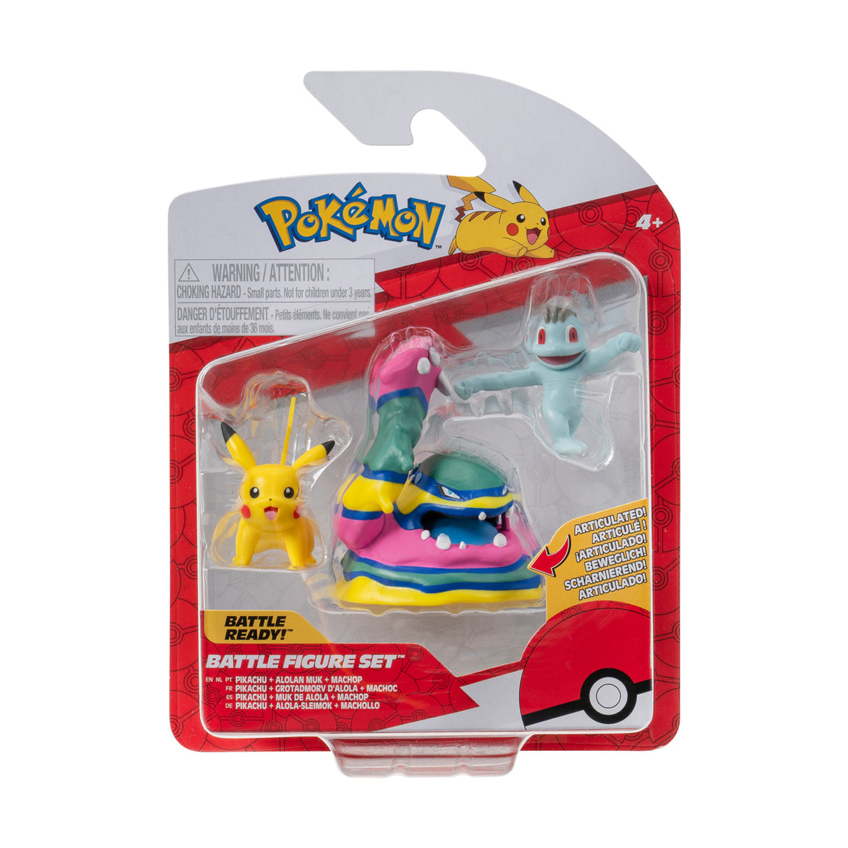Boti Pokémon Batte Figur Set - Machop, Pikachu, Alolan Muk, 3st.