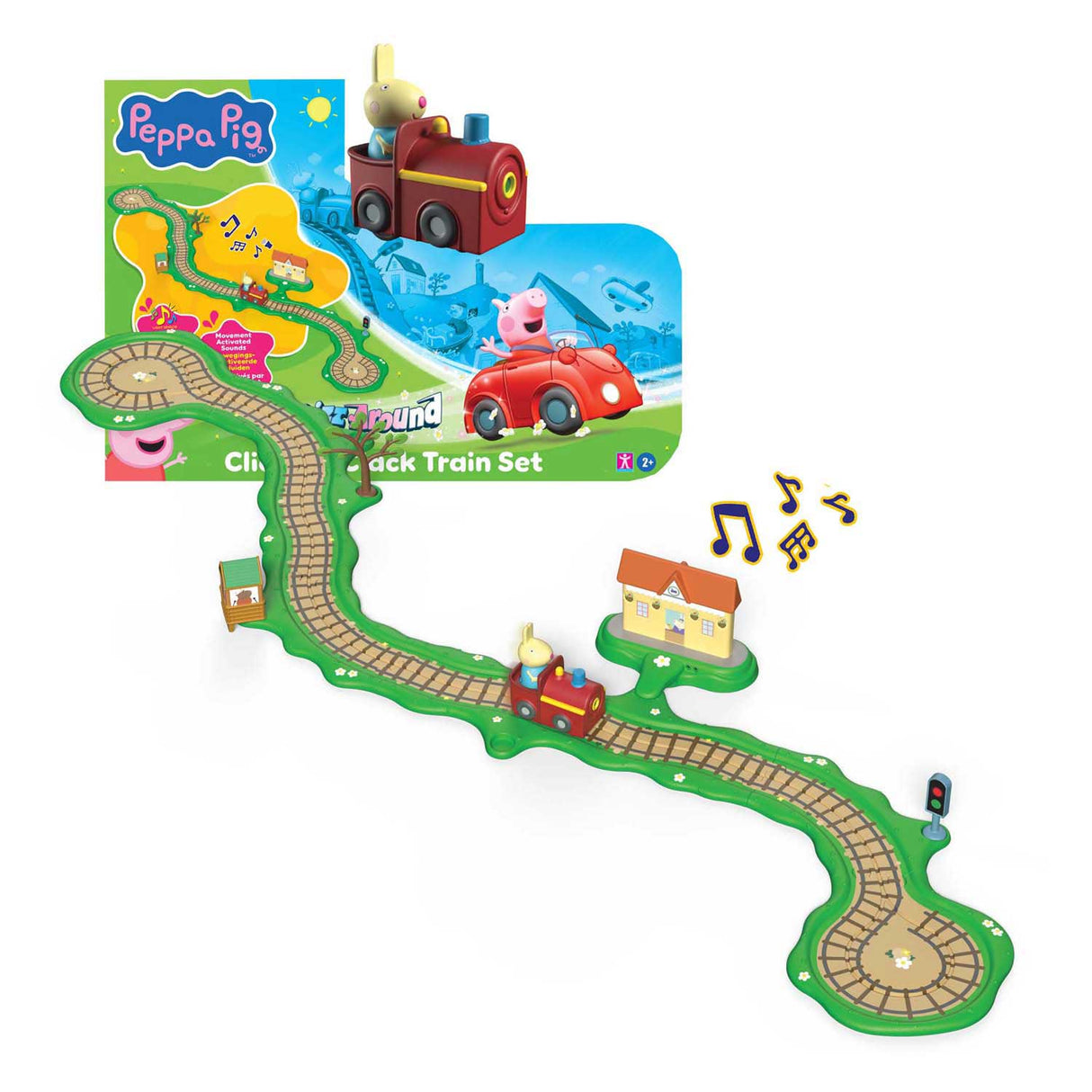 Gear2play peppa pig suser rundt - klik-klak tog-legesæt - modulbane til sus rundt i køretøjer - interaktiv med musik og lyd